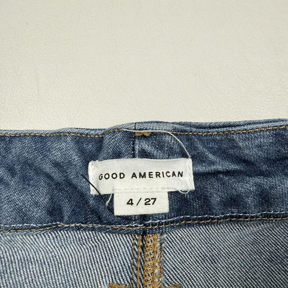Good American Jeans Womens 4 27 Distressed High Rise Straight Leg Denim Classic‎